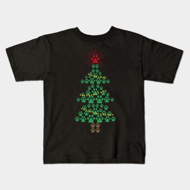 Dog Paw Print Christmas Tree Kids T-Shirt by MasliankaStepan